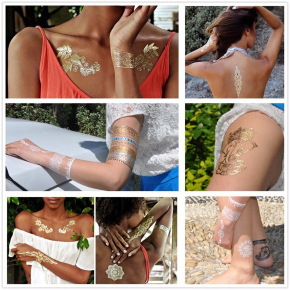 3 sheets Golden Silver Temporary Tattoo - Picture 9 of 16